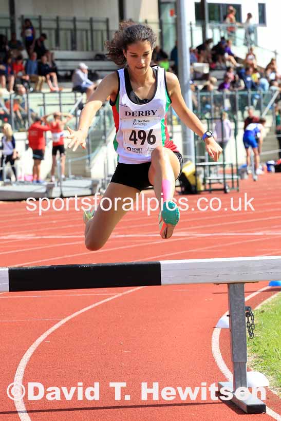 Womens under-17s 1500 metres steeplechase, 2023 Northern Under-13s, Under-15s and Under-17s, Middlesbrough.  Photo: David T. Hewitson/Sports for All Pics